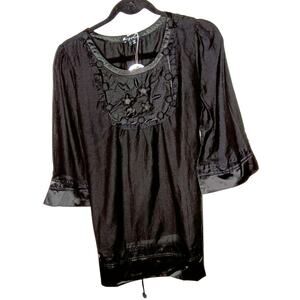 Song of Love Black Silk Blend Embellished Blouse – L